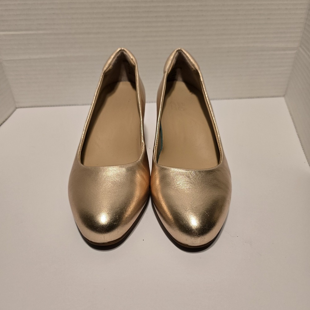ABEO Espadrille Wedge Pumps Metallic Gold Leather Round Toe‎ Shoes Size 5